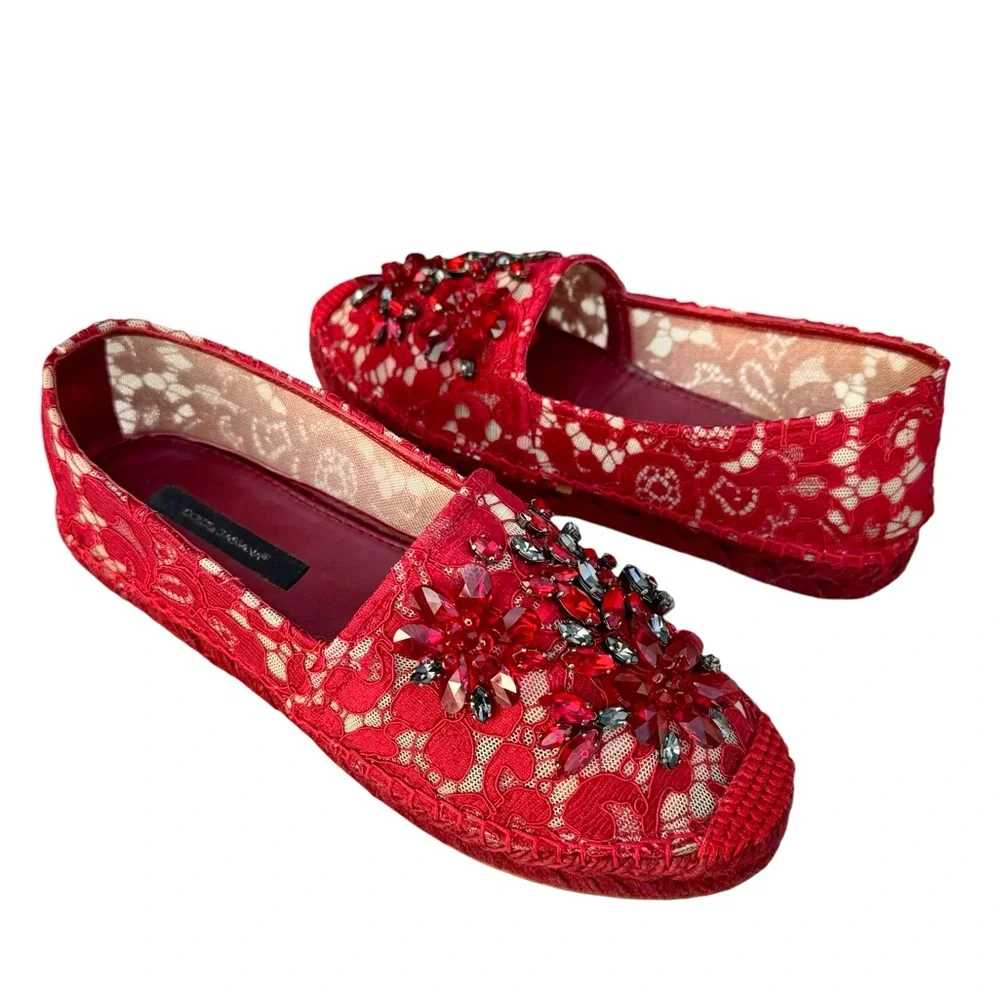 Dolce & Gabbana Swarovsky Red Flats  Espadrilles